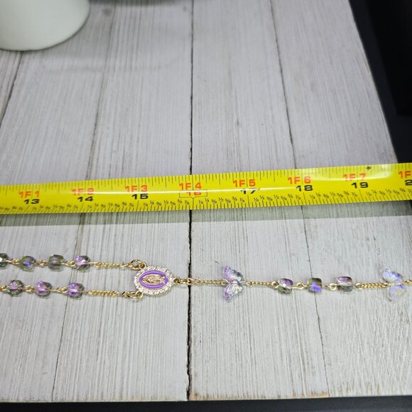 Handcrafted Whimsical Iridescent Butterfly Purple and Gold Rosary Christmas Gift - Picture 10 of 11